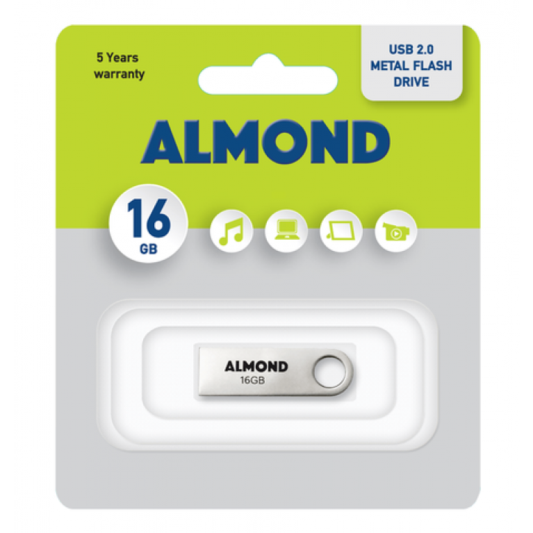 ALMOND FLASH DRIVE USB 2.0 16GB ΜΕΤΑΛΛΙΚΟ MINI